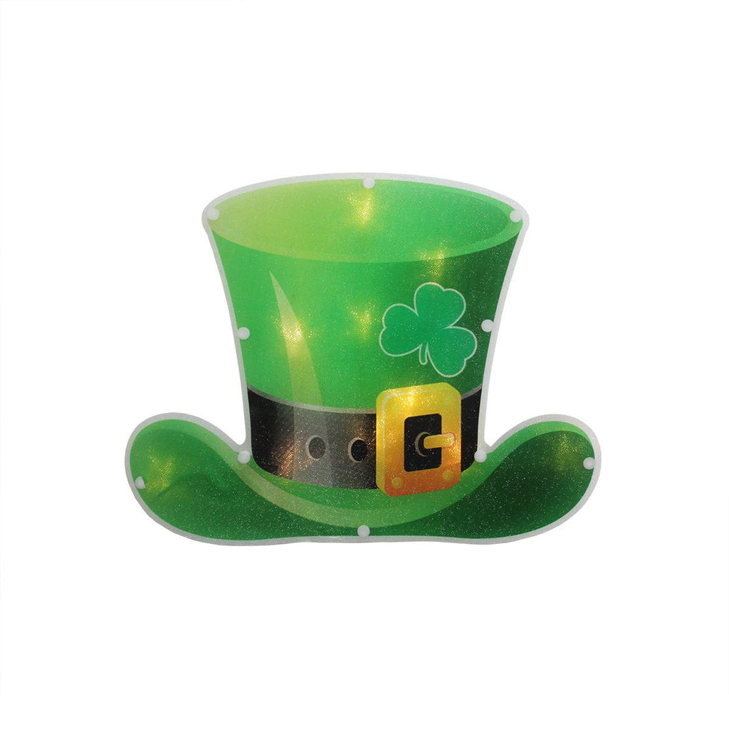 12.5" B-O LED Lighted Irish St. Patrick's Day Leprechaun Hat Window Silhouette Decoration with Timer