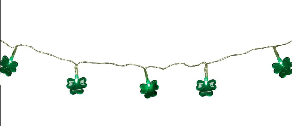 Set of 20 Battery Operated St. Patricks Day Irish Shamrock LED Christmas Lights - Clear Wire