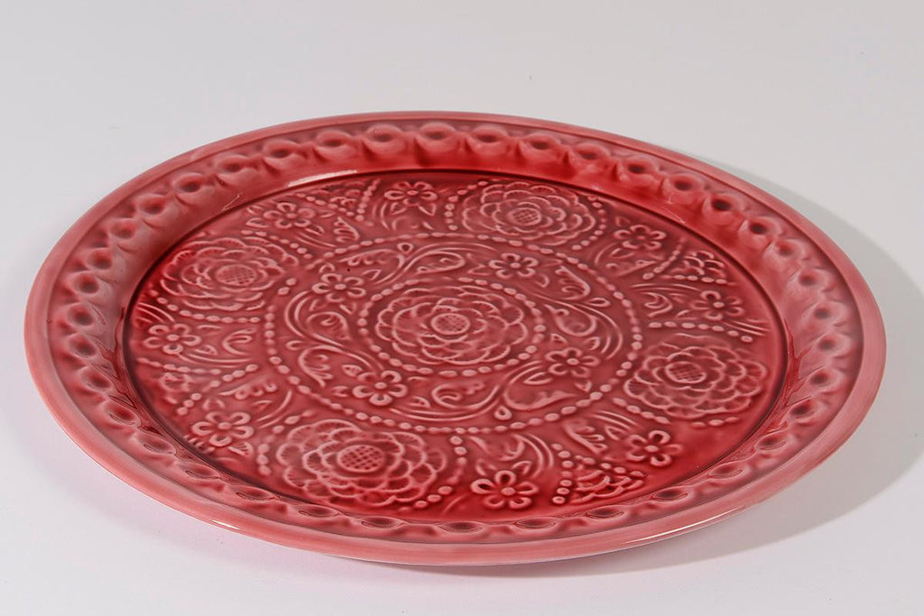 16.5" L'Eau de Fleur Blush Red Embossed Rose Floral Decorative Plate Platter