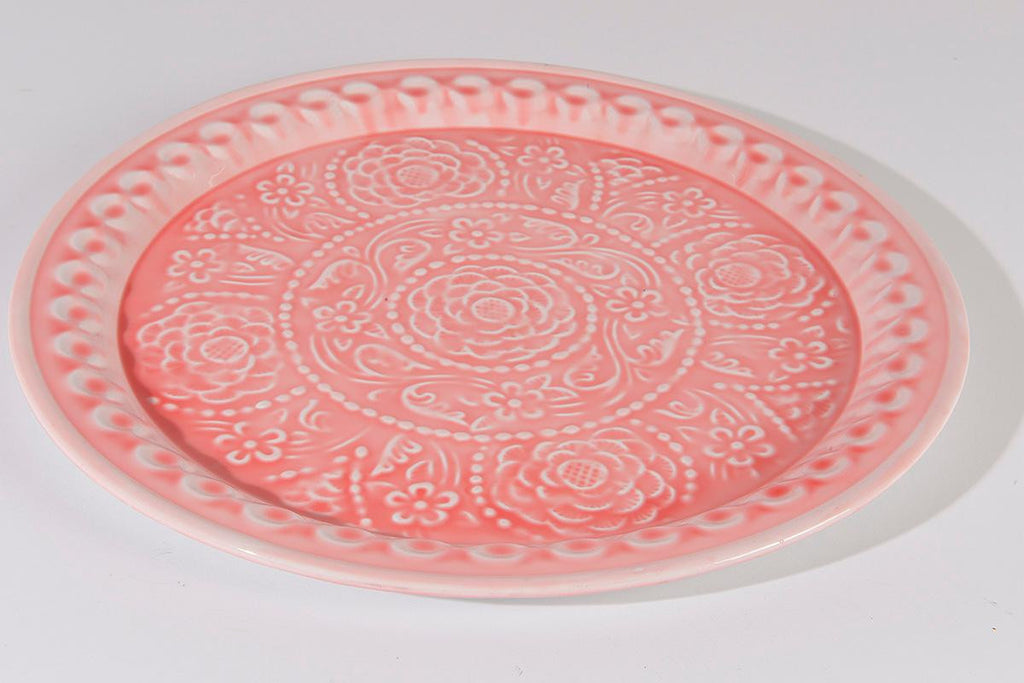 16.5" L'Eau de Fleur Light Salmon Pink Embossed Rose Floral Decorative Plate Platter