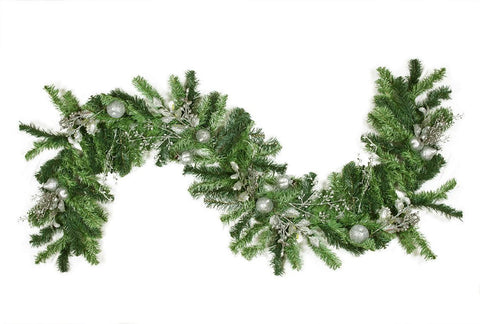 6' x 12" Pre-Decorated Silver Holly Berry, Apple and Twig Artificial Christmas Garland - Unlit