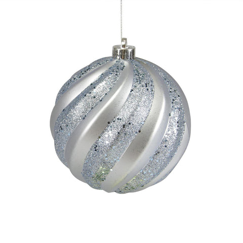 Bluish Gray Glitter Swirl Shatterproof Christmas Ball Ornament 6" (150mm)