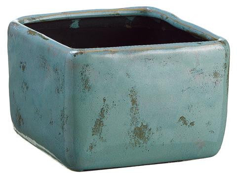 5" Distressed Brushed and Textured Sage Blue Mini Table Top Terracotta Planter