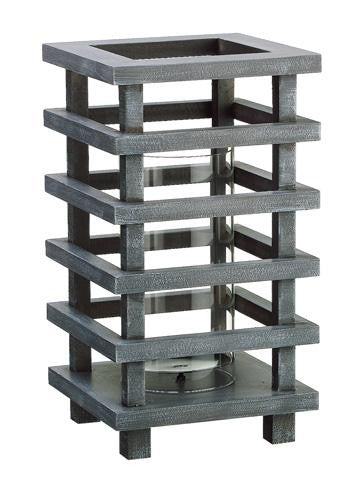 13" Gray Brushed Wooden Pagoda Tower Pillar Candle Holder