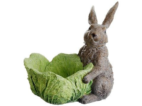 10.5" Adorable Bunny Rabbit with Cabbage Bowl Spring Easter Candy Dish