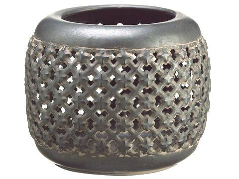 3.5" Antique Gray Cross Stitch Pattern Votive Candle Holder