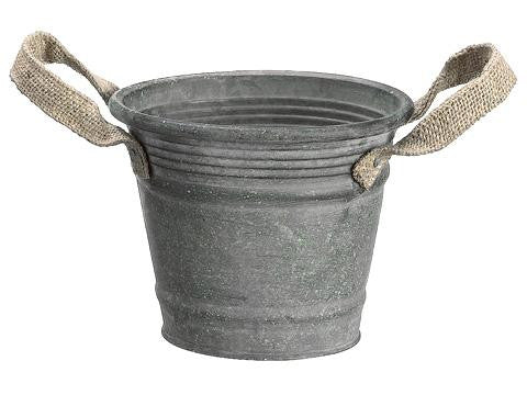 5.25" Country Rustic Antique-Style Metal Container Bucket with Jute Handles