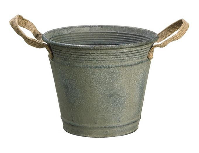 8.25" Country Rustic Antique-Style Metal Container Bucket with Jute Handles