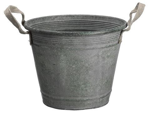 9.25" Country Rustic Antique-Style Metal Container Bucket with Jute Handles