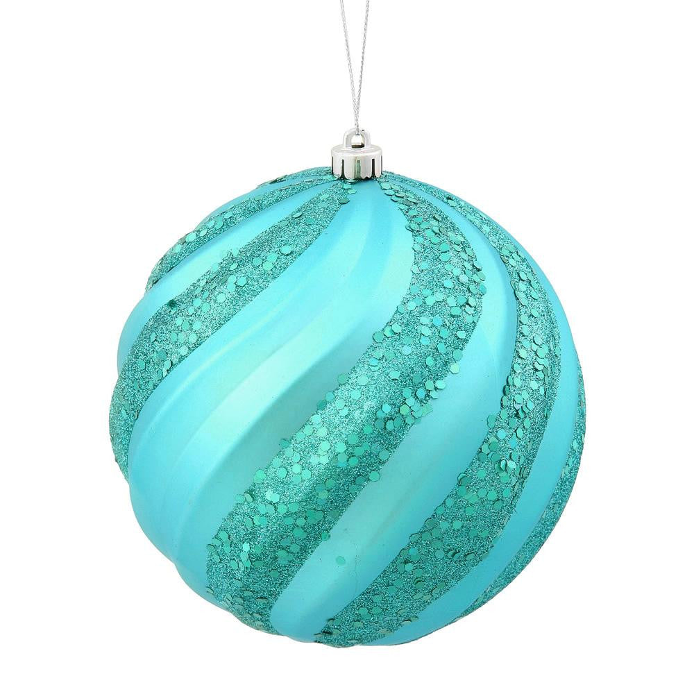 Turquoise Blue Glitter Swirl Shatterproof Christmas Ball Ornament 6" (150mm)