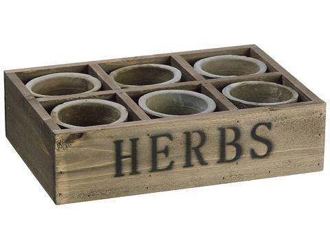 6-Piece Tea Garden Herb Mini Planter Pot Set with Wooden Storage Tray 13.75"