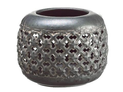 2.75" Antique Gray Cross Stitch Pattern Votive Candle Holder