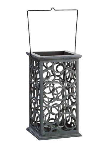 13" Gray Brushed Cut-Out Circle Design Pillar Candle Holder