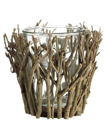 7.25" Beach Day Natural Tree Branch Pillar Candle Holder or Vase with Glass Insert