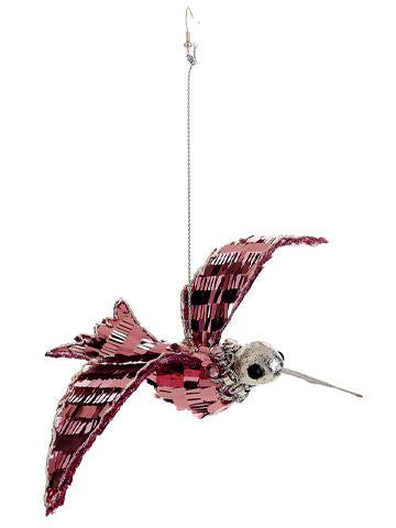 7.5" Sparkling Pink and Silver Sequin Hummingbird Christmas Ornament