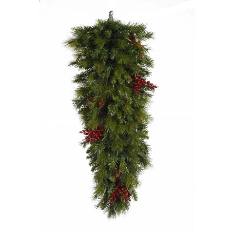 32" Mixed Pine with  Berries and Cones Artificial Christmas Teardrop - Unlit