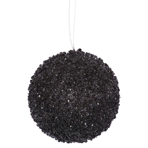 6ct Black Sequin and Glitter Drenched Christmas Ball Ornaments 3" (80mm)