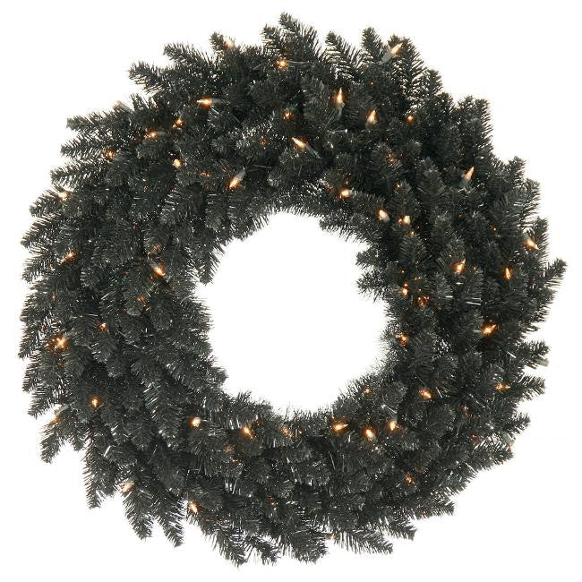 24" Pre-Lit Black Fir Artificial Christmas Wreath - Clear Lights