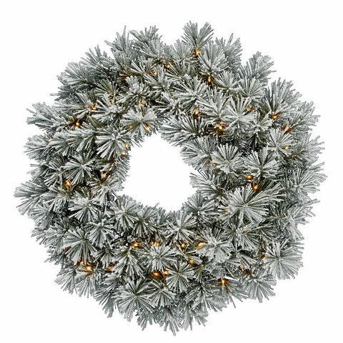 30" Pre-Lit Flocked White Pine Artificial Christmas Wreath - Clear Dura Lights