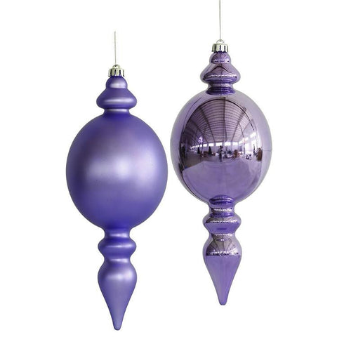 Pack of 2 Shiny and Matte Lavender Finial Assorted Christmas Ornaments 12"