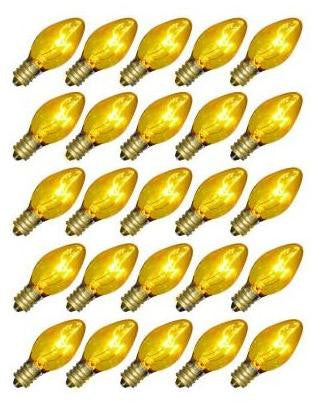 Club Pack of 100 Transparent Yellow C7 Twinkle Replacement Christmas Light Bulbs