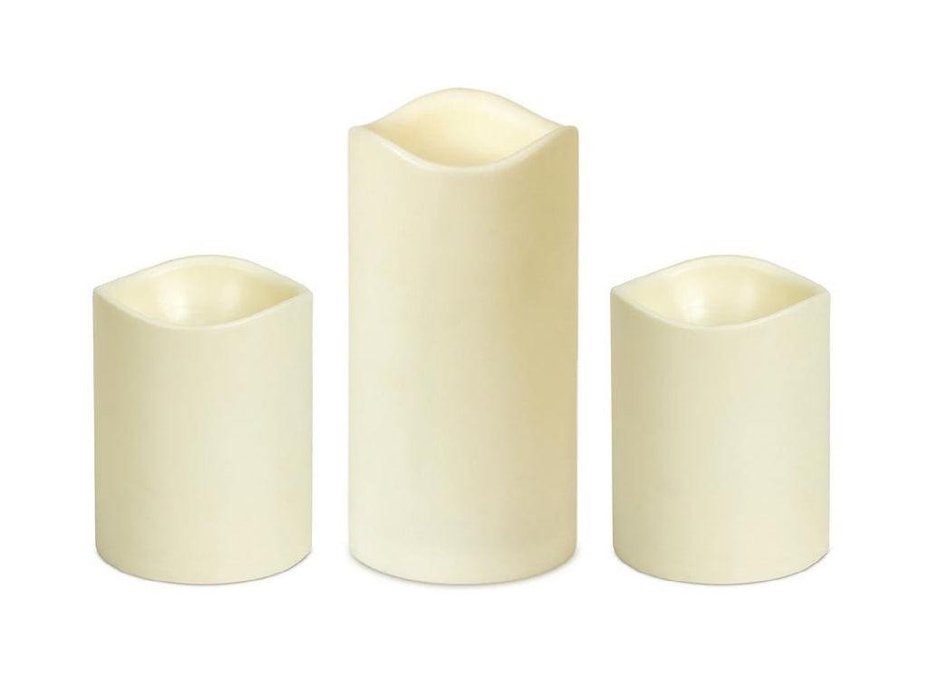 Set of 3 Ivory B-O Flameless LED Lighted Flickering Wax Christmas Pillar Candles with Remote