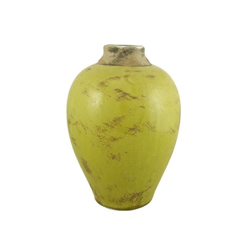 9" Lime Green Crackled Distressed Terra Cotta Flower Urn Vase