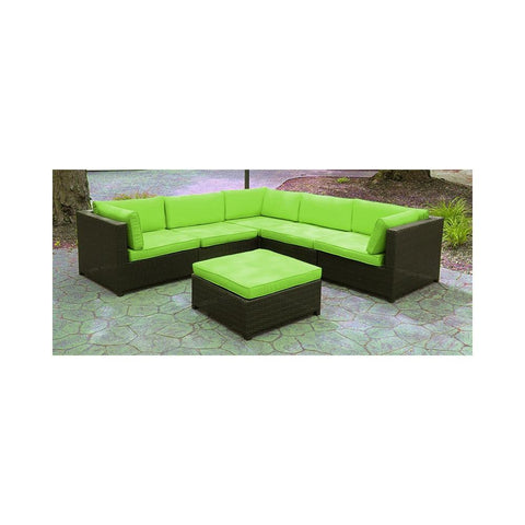 Black Resin Wicker Outdoor Furniture Sectional Sofa Set - Lime Green Cushions