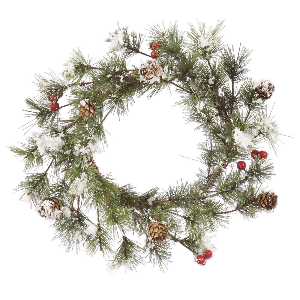 12" Snowy Monterey Pine Artificial Christmas Wreath with Berries - Unlit