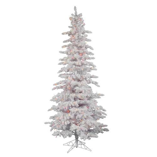 12' Pre-Lit Flocked White Spruce Slim Artificial Christmas Tree - Multi LED Lights