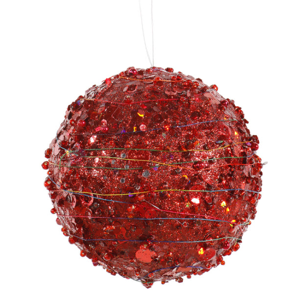 4" Red Sparkle Glitter and Sequin Kissing Christmas Ball Ornament