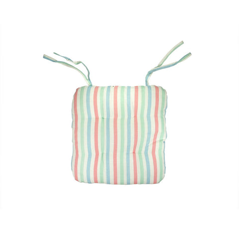 15" Capri Boulevard Pink, Green and Blue Striped Chair Cushion with Ties