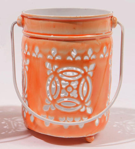 7.5" L'Eau de Fleur Bright Orange Cut-Out Votive Candle Lantern