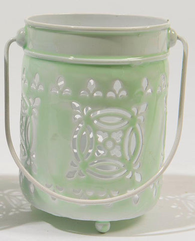 7.5" L'Eau de Fleur Pale Mint Green Cut-Out Votive or Tea Light Candle Lantern