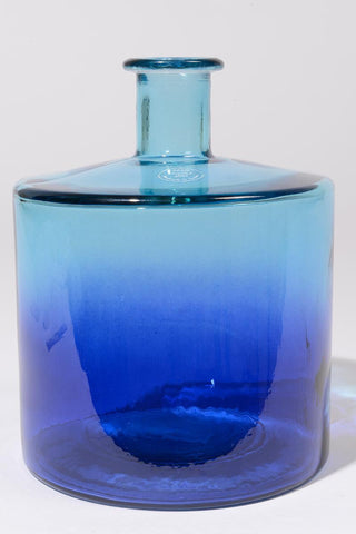 10.5" Seaside Treasures Hand-Made Transparent Blue Ombre Recycled Spanish Glass Vase