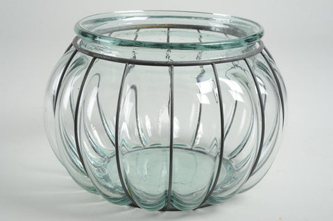 10.25" Tea Garden Hand-Made Transparent Recycled Spanish Glass Over-Sized Pillar Candle Holder