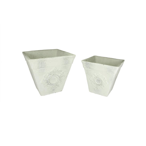 Set of 2 Vintage Rose Antique-Style Distressed White Outdoor Garden Patio Planters 7.5"