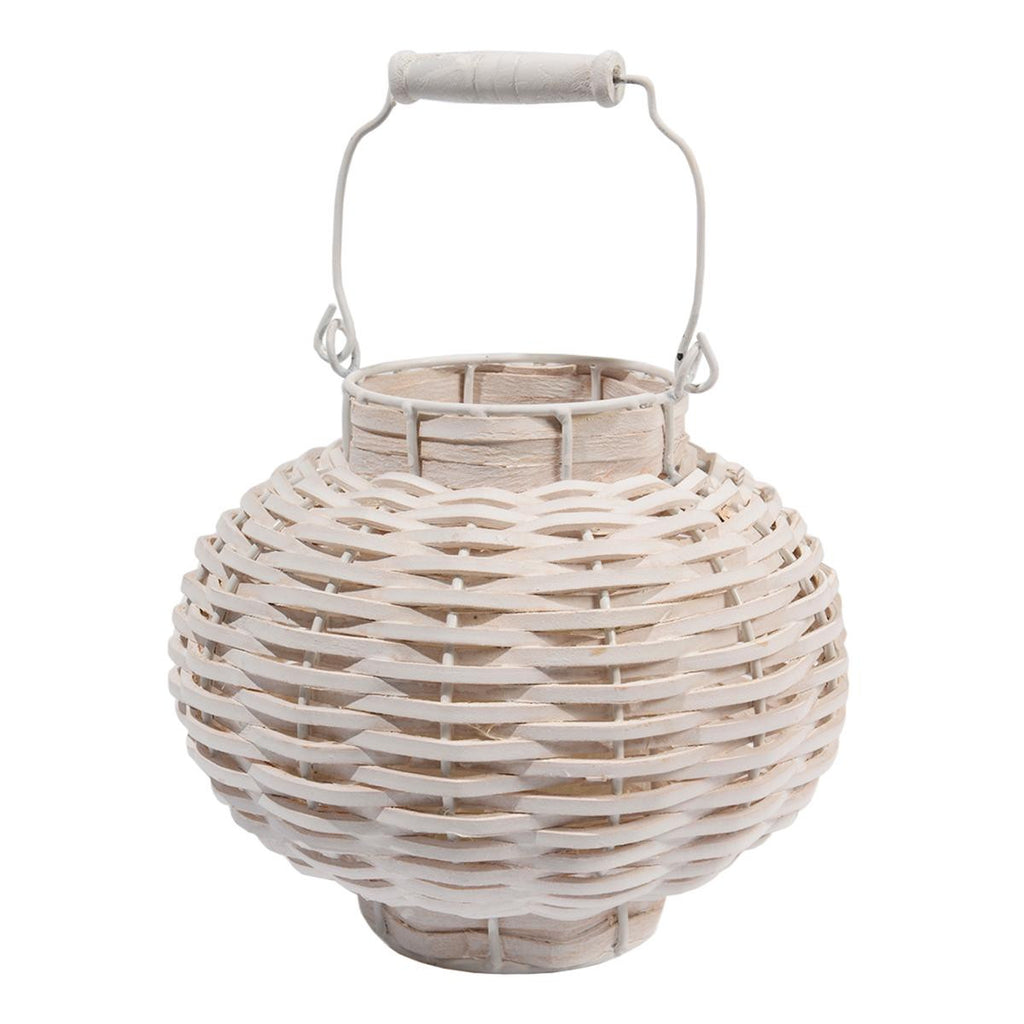 11.5" Beach Day Weathered White Woven Wood Votive Candle Lantern