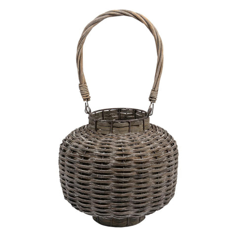 17.5" Beach Day Weathered Gray Woven Wood Pillar Candle Lantern