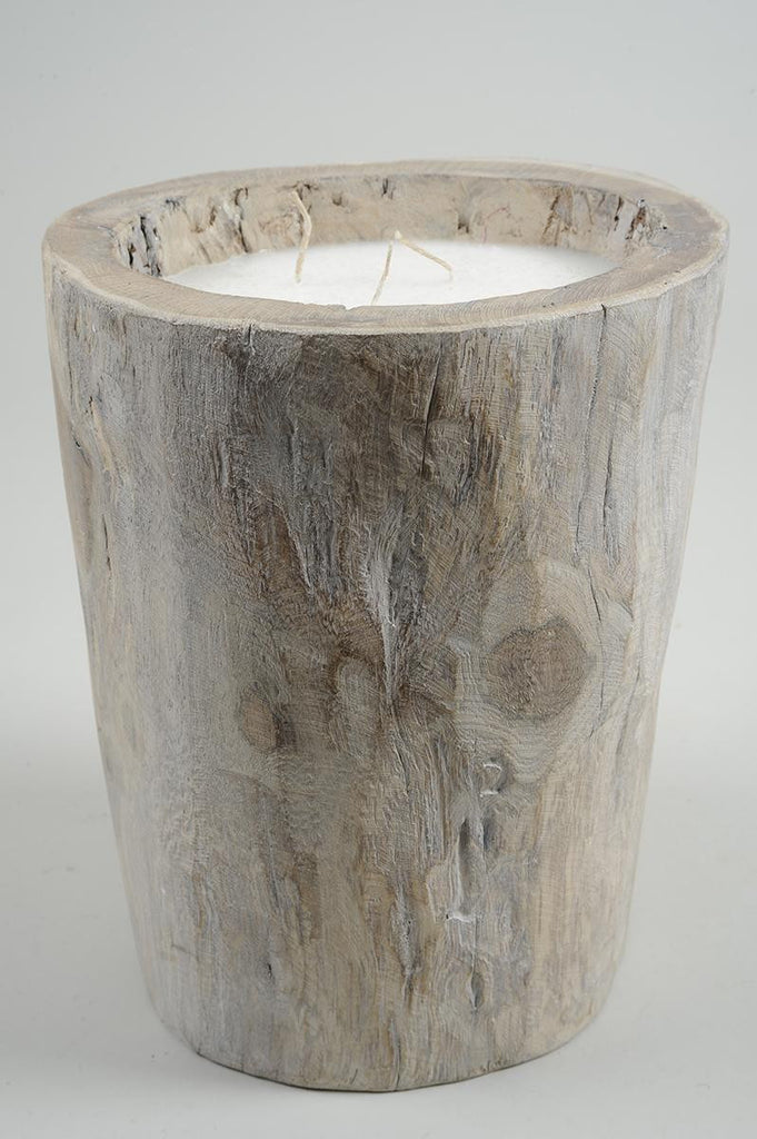 20" Seaside Treasures Rustic Chic Giant Wooden Log Decorative Triple Wick Wax Pillar Candle