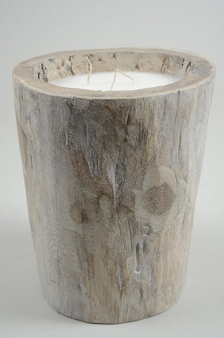 12" Seaside Treasures Rustic Chic Large Wooden Log Decorative Triple Wick Wax Pillar Candle