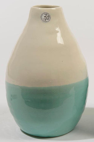 12" L'Eau de Fleur Hand-Made Mint Green and White Ceramic Vase