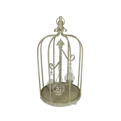 26" Vintage Rose Antique-Style Distressed Gray-Washed Taupe Metal Birdcage Tea Light Candle Holder