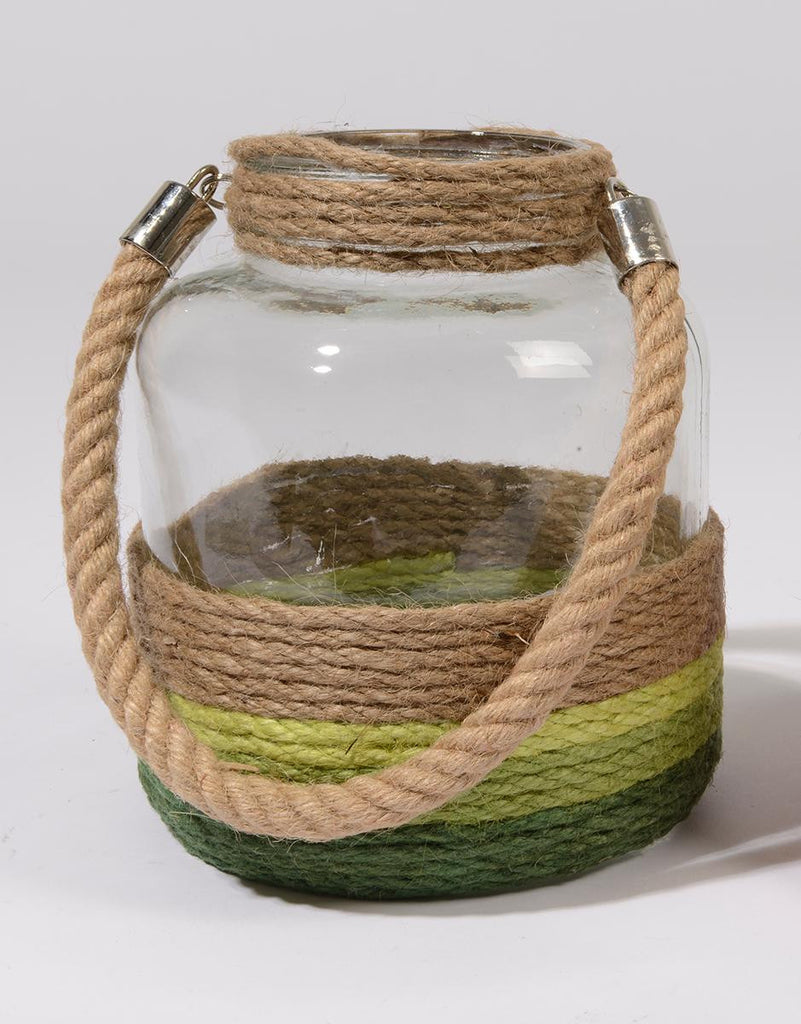 14.5" Tropicalia Shades of Green Jute Wrapped Tea Light Candle Holder