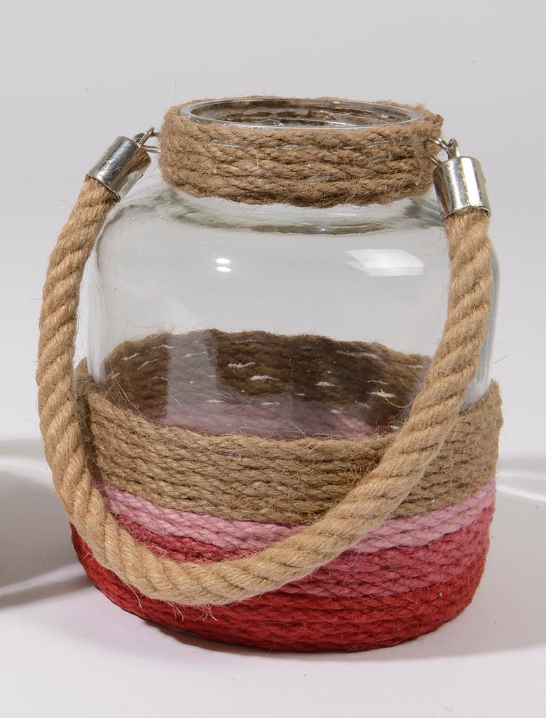 14.5" Tropicalia Shades of Red Jute Wrapped Tea Light Candle Holder