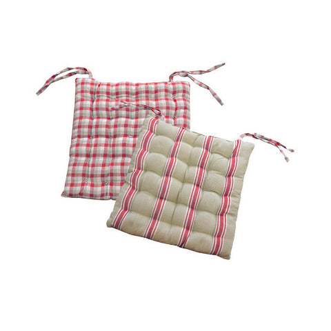 15" Pink, White and Beige Striped Reversible Indoor Chair Cushion with Ties