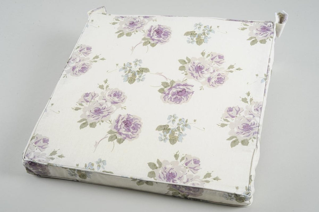 16" Tea Garden Cream, Blue and Purple Floral Outdoor Chair Cushion