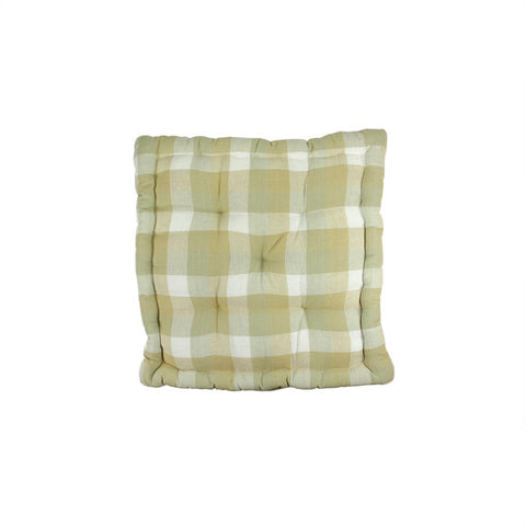 15" Tea Garden Khaki, White and Beige Plaid Reversible Chair Cushion