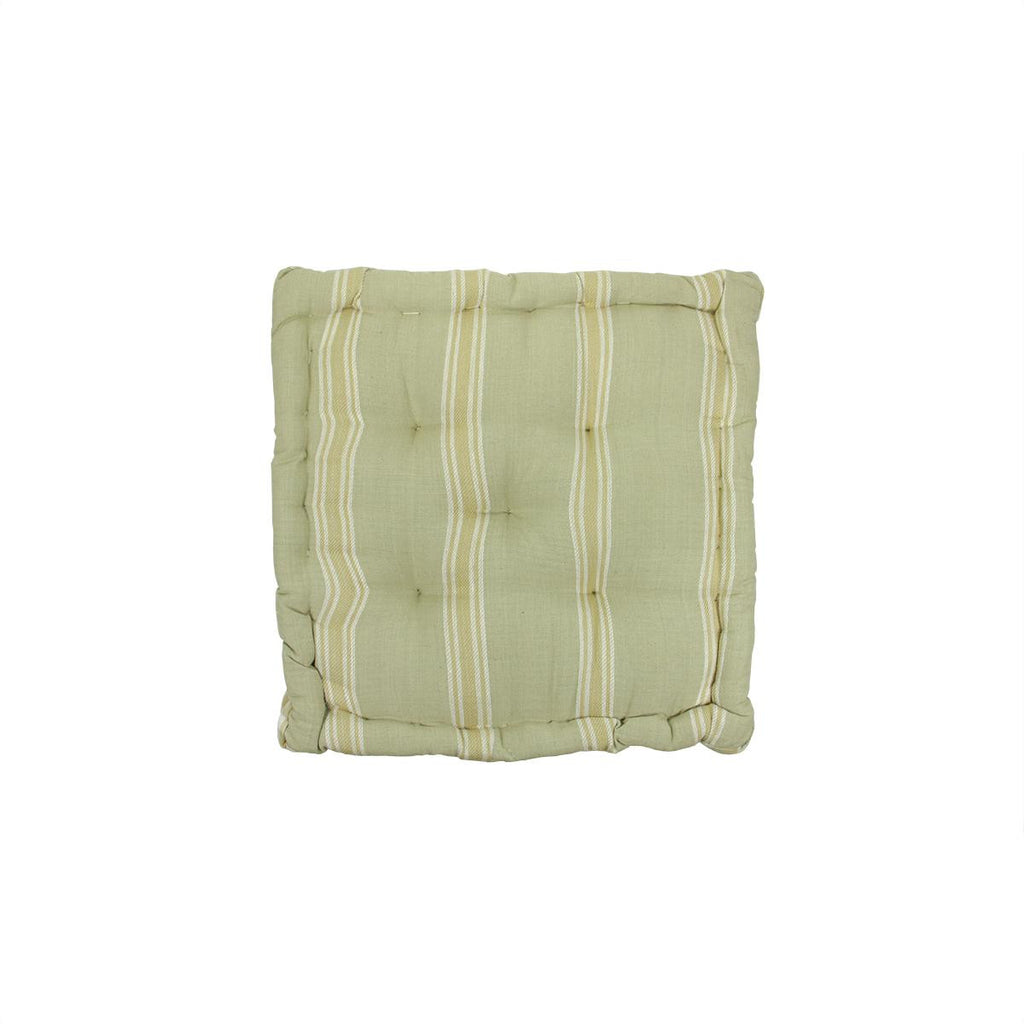 15" Tea Garden Khaki, White and Beige Striped Reversible Chair Cushion