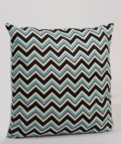 30" Urban Life Over-Sized Black, Blue and Ivory Chevron Patterned Decorative Floor Throw Pillow